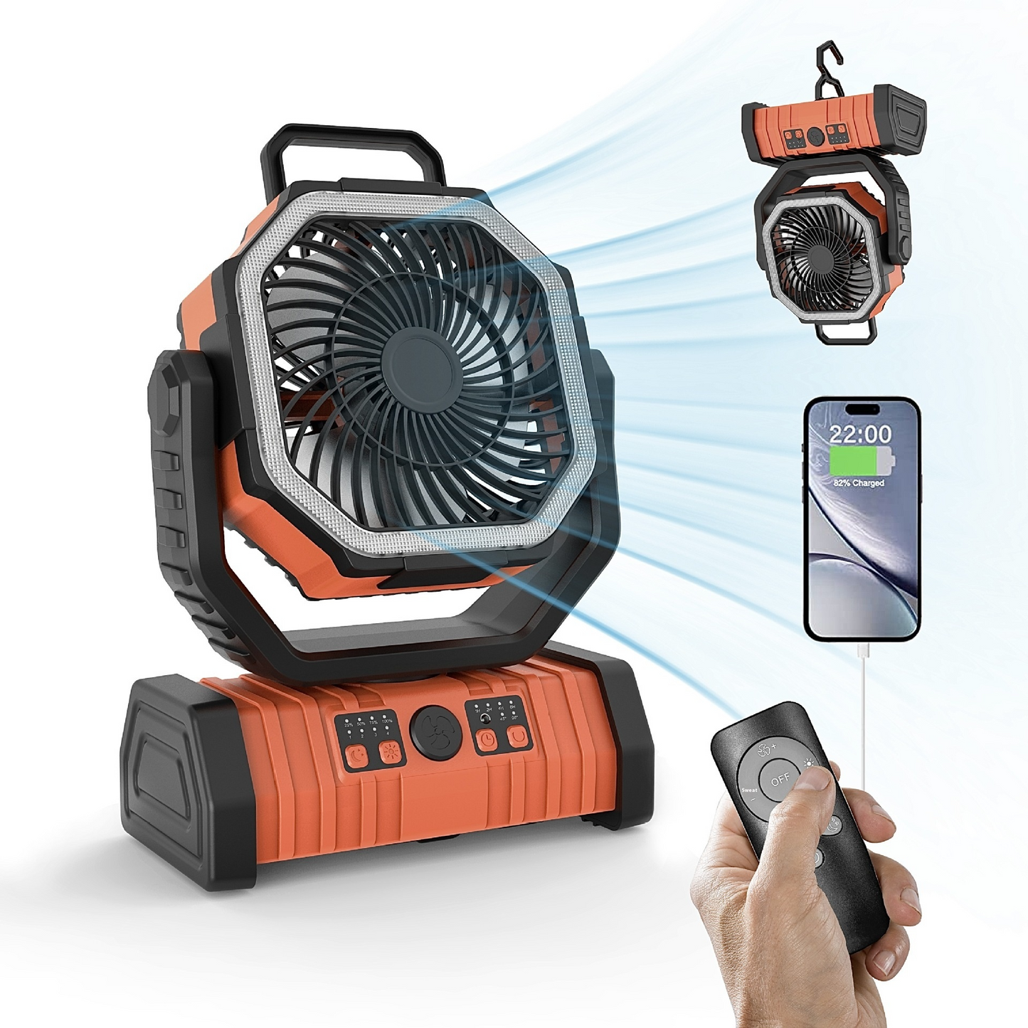 Portable Camping Fan with LED Light for tents and outdoor adventures